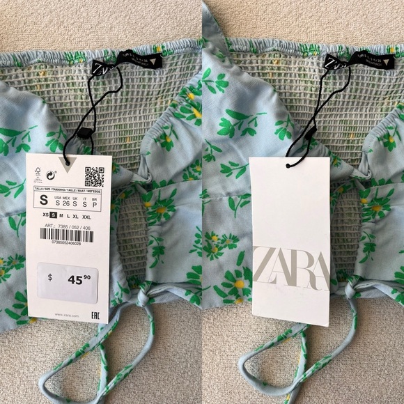 NWT Zara Floral Linen Blend Puff Sleeve Crop Top S - Picture 8 of 14